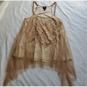 Authentic Icon AI Size XS (runs big) Beige tulle overlay top with suede details